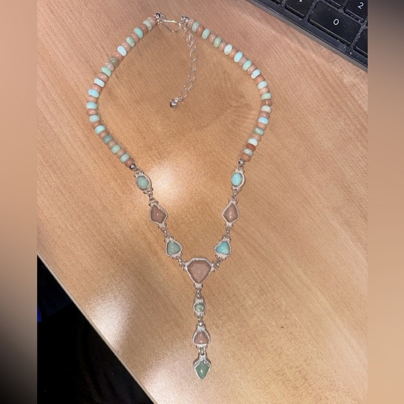 Turquoise and brown bead drop necklace sterling Silver accents by Jay King - Picture 5 of 10